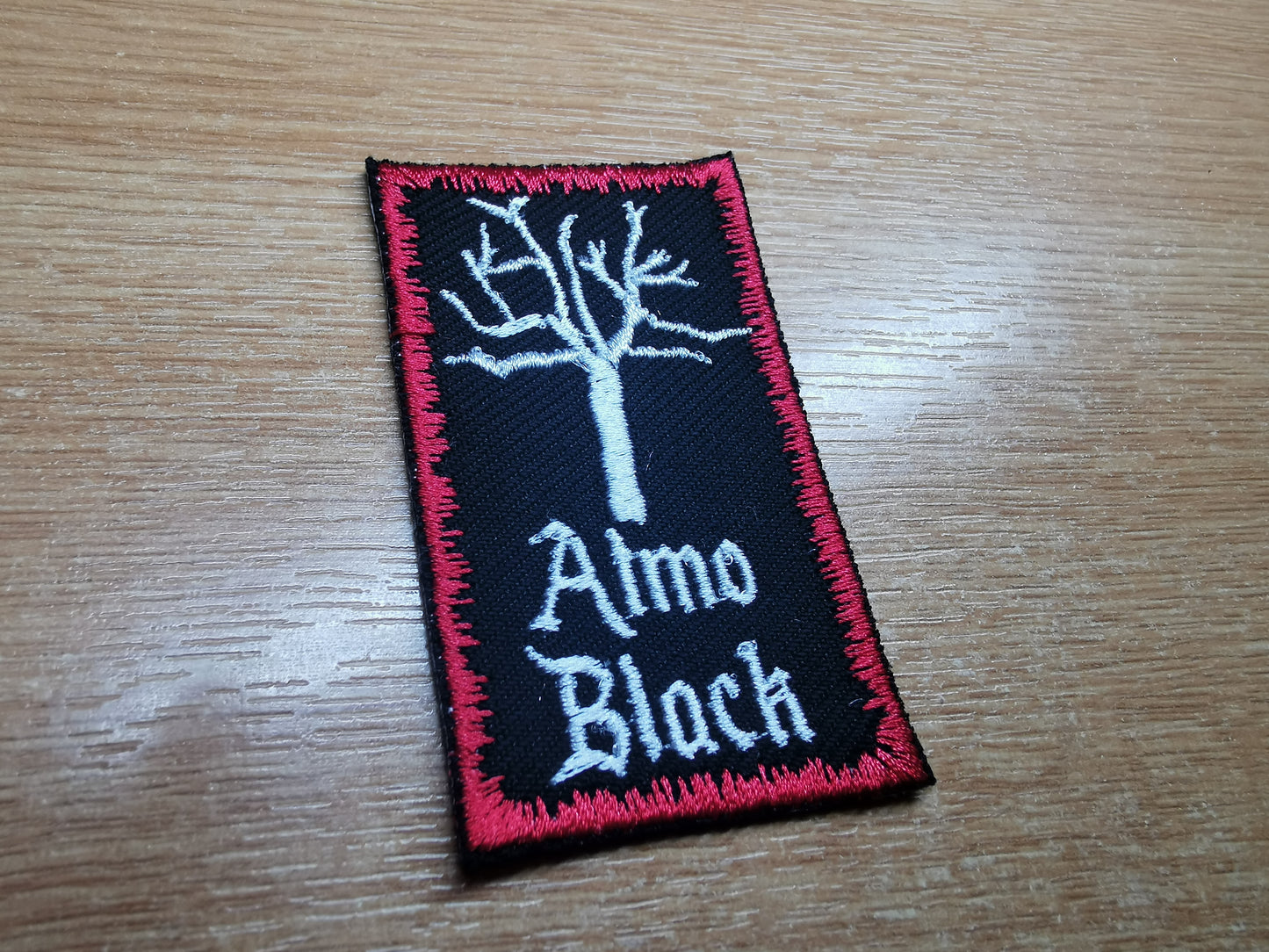 Atmospheric Black Metal Embroidered Patch Dead Tree and Dark Red Snow Border