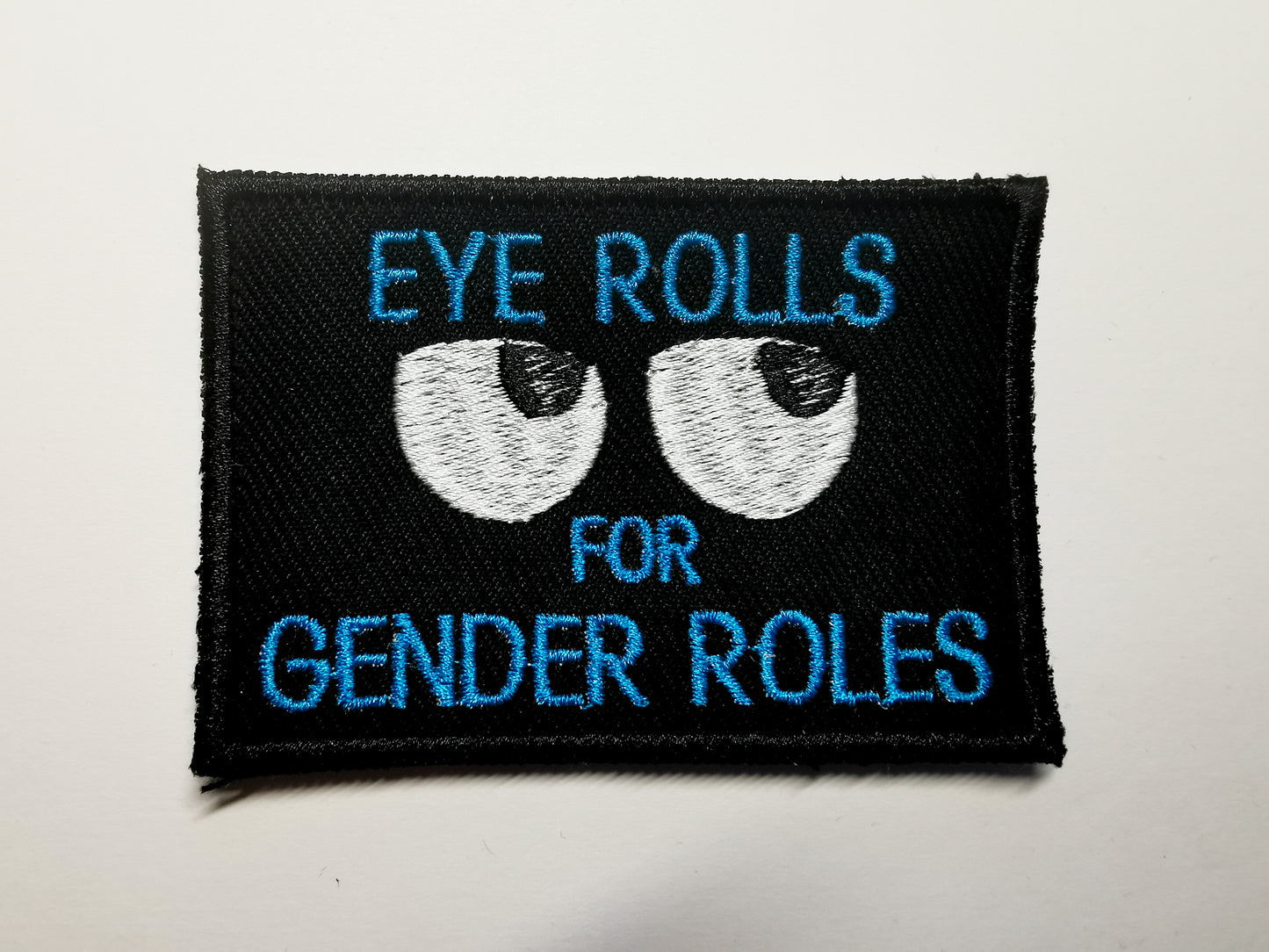 Eye Rolls for Gender Roles Embroidered Patch Square Aqua Blue