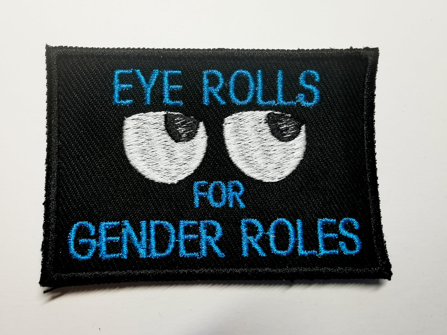 Eye Rolls for Gender Roles Embroidered Patch Square Aqua Blue