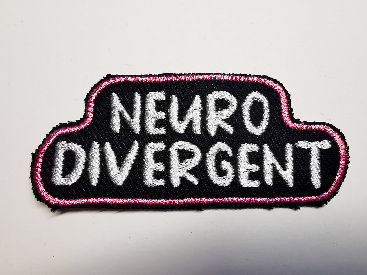 Neurodivergent Embroidered Patch Light Pink Border