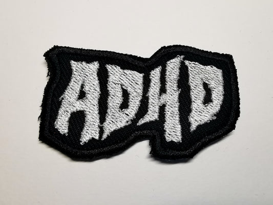 ADHD Death Metal Style Embroidered Patch Neurodivergent Black Metal Patches