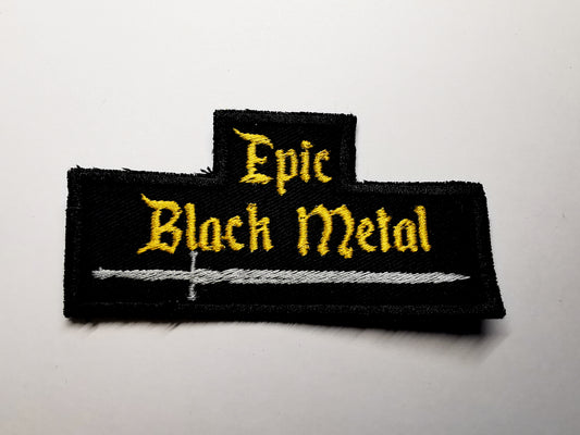 Epic Black Metal Embroidered Patch with Sword