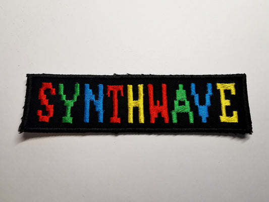 Synthwave Embroidered Patch Retro Multi-Colour 8 Bit Blue, Red, Yellow, Green