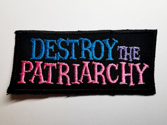 Destroy the Patriarchy Embroidered Patch Vibrant Blue Pink and Lavender