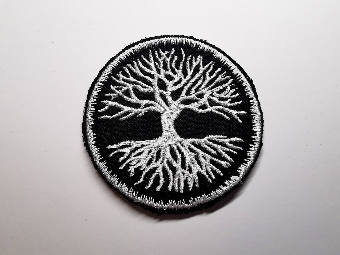 Yggdrasil Tree of Life Embroidered Patch White and Snowy Border