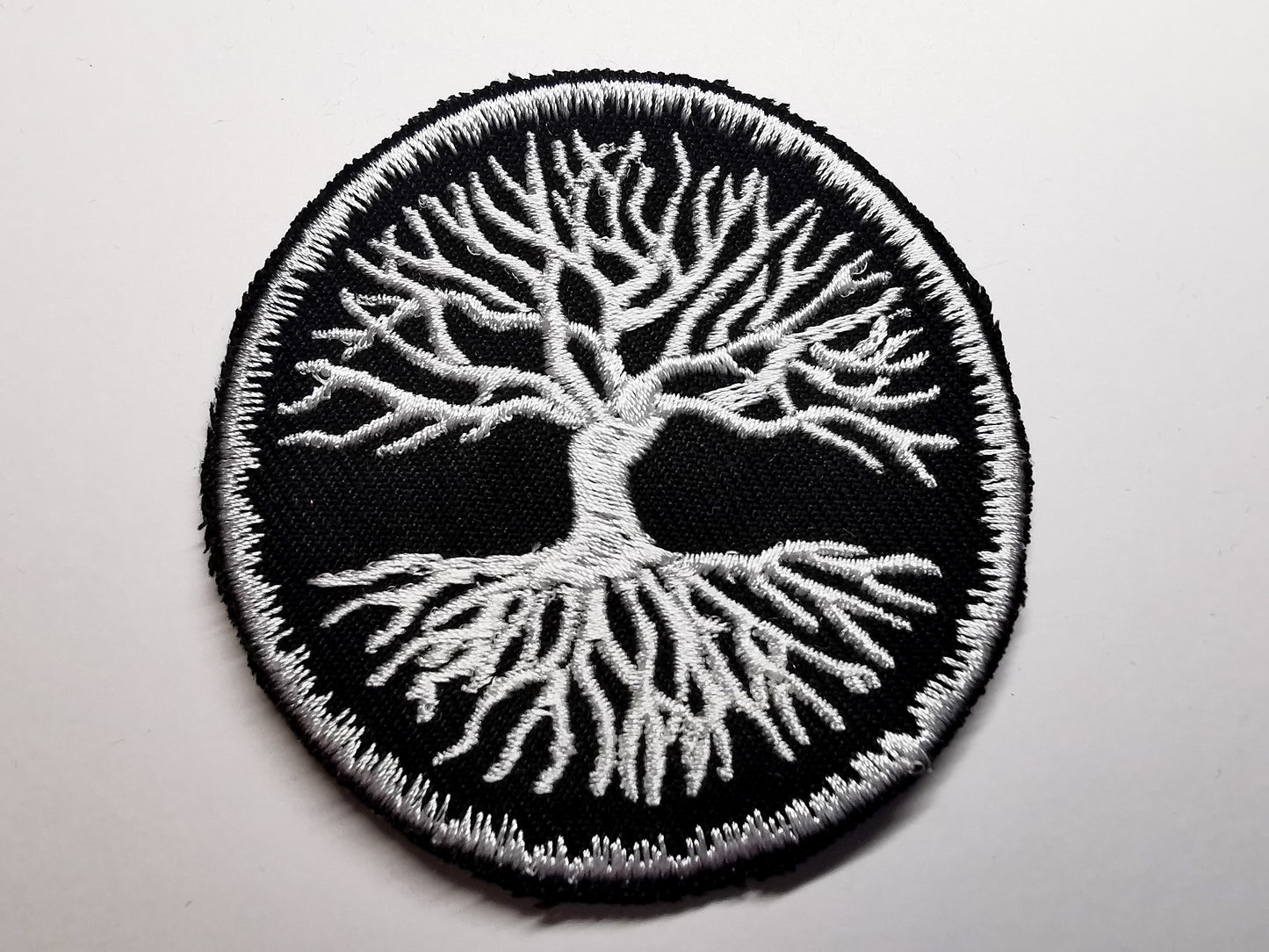 Yggdrasil Tree of Life Embroidered Patch White and Snowy Border