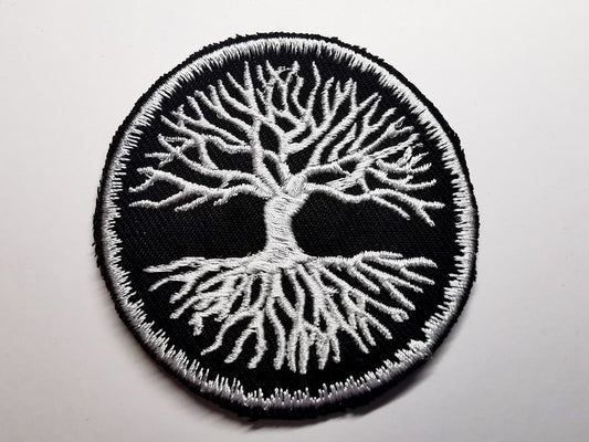 Yggdrasil Tree of Life Embroidered Patch White and Snowy Border