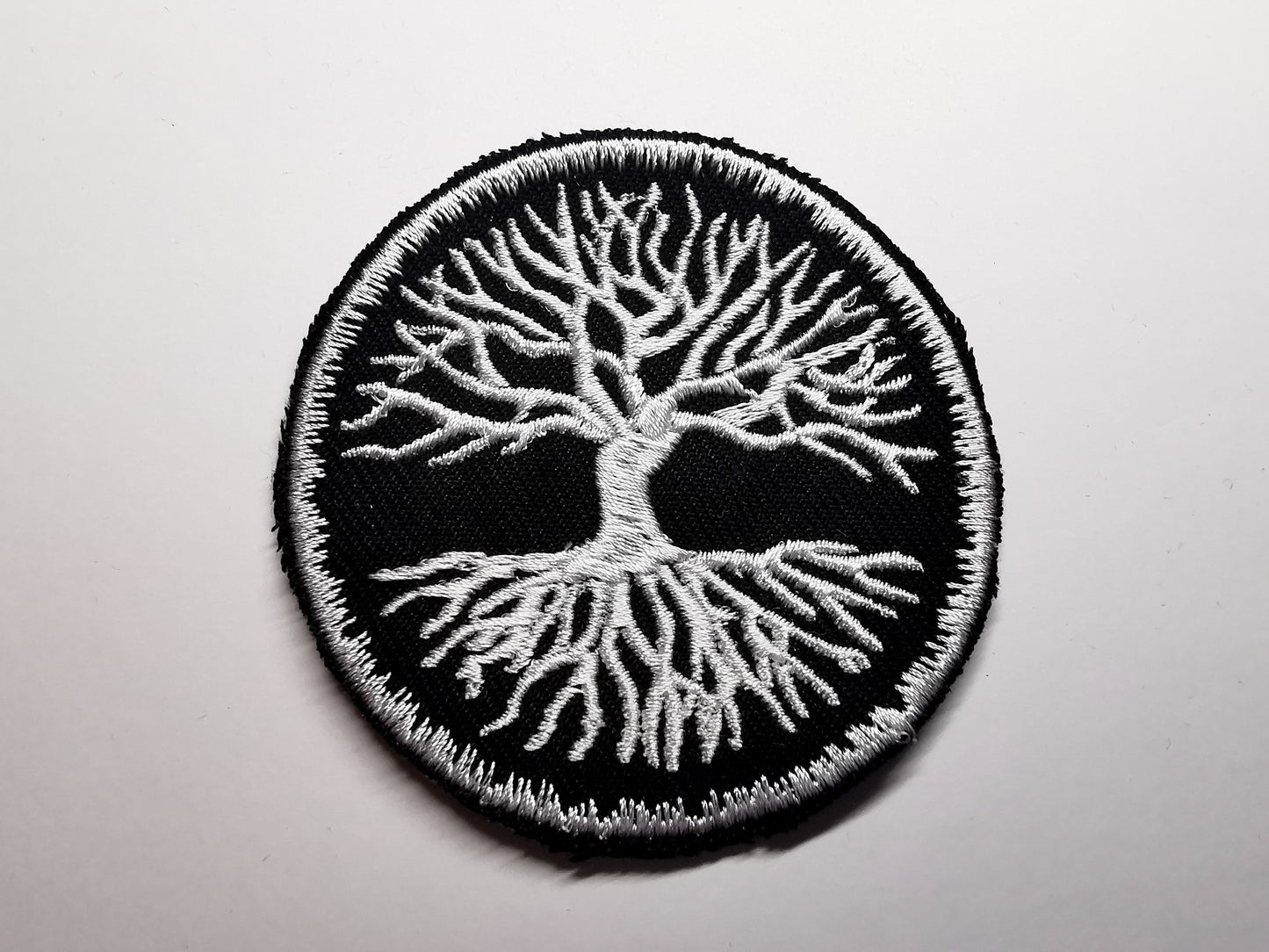 Yggdrasil Tree of Life Embroidered Patch White and Snowy Border