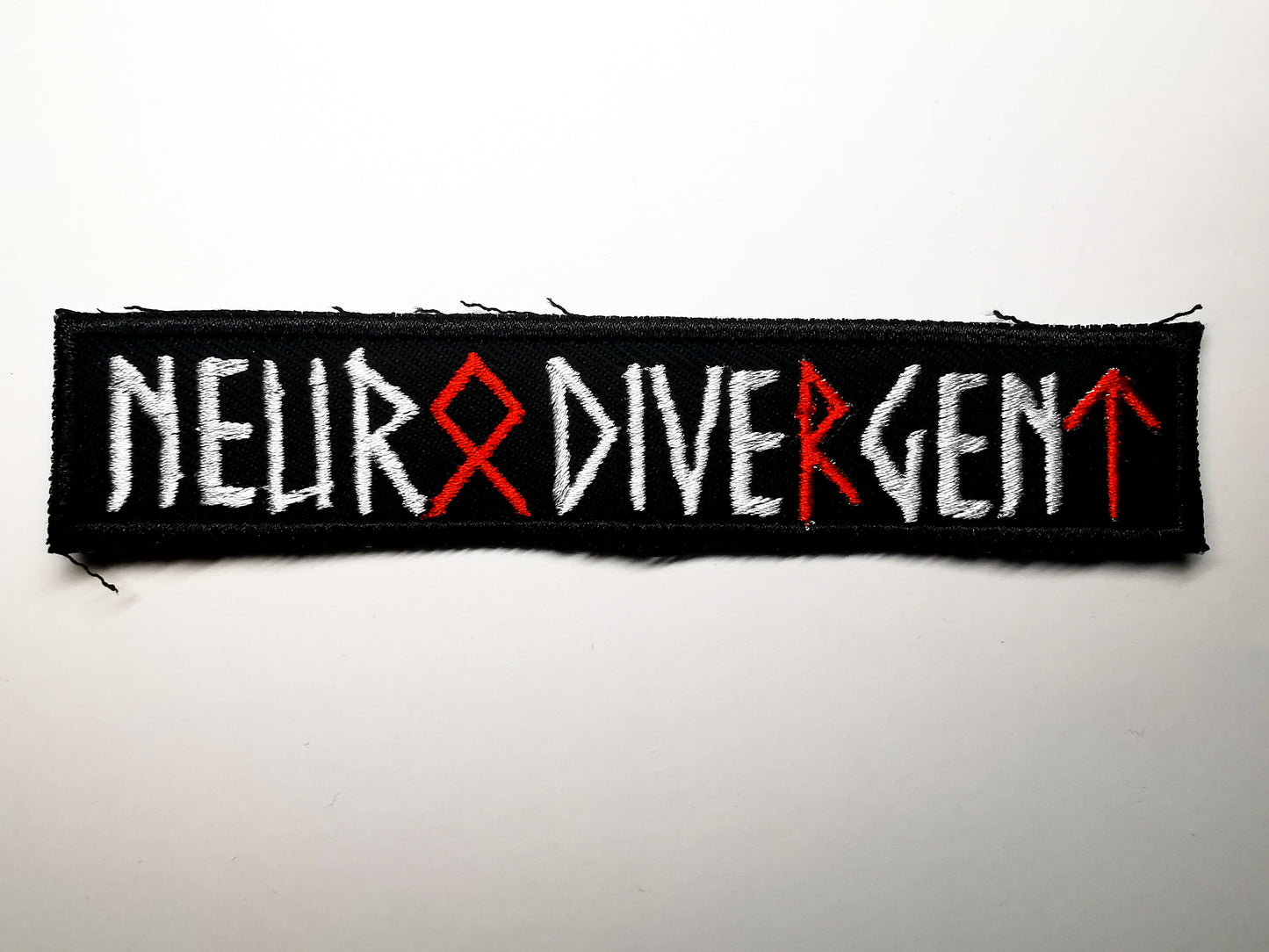 Neurodivergent Viking Runes Embroidered Patch Red and White