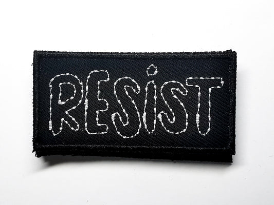 Resist Embroidered Patch White Outline