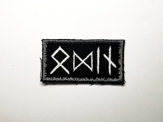 Odin in Runes Embroidered Patch Viking Runes with A Pewter Snow Border