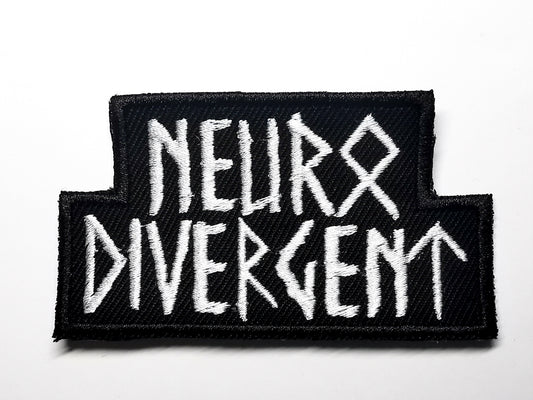 Neurodivergent Viking Runes Embroidered Patch White Cut-Out