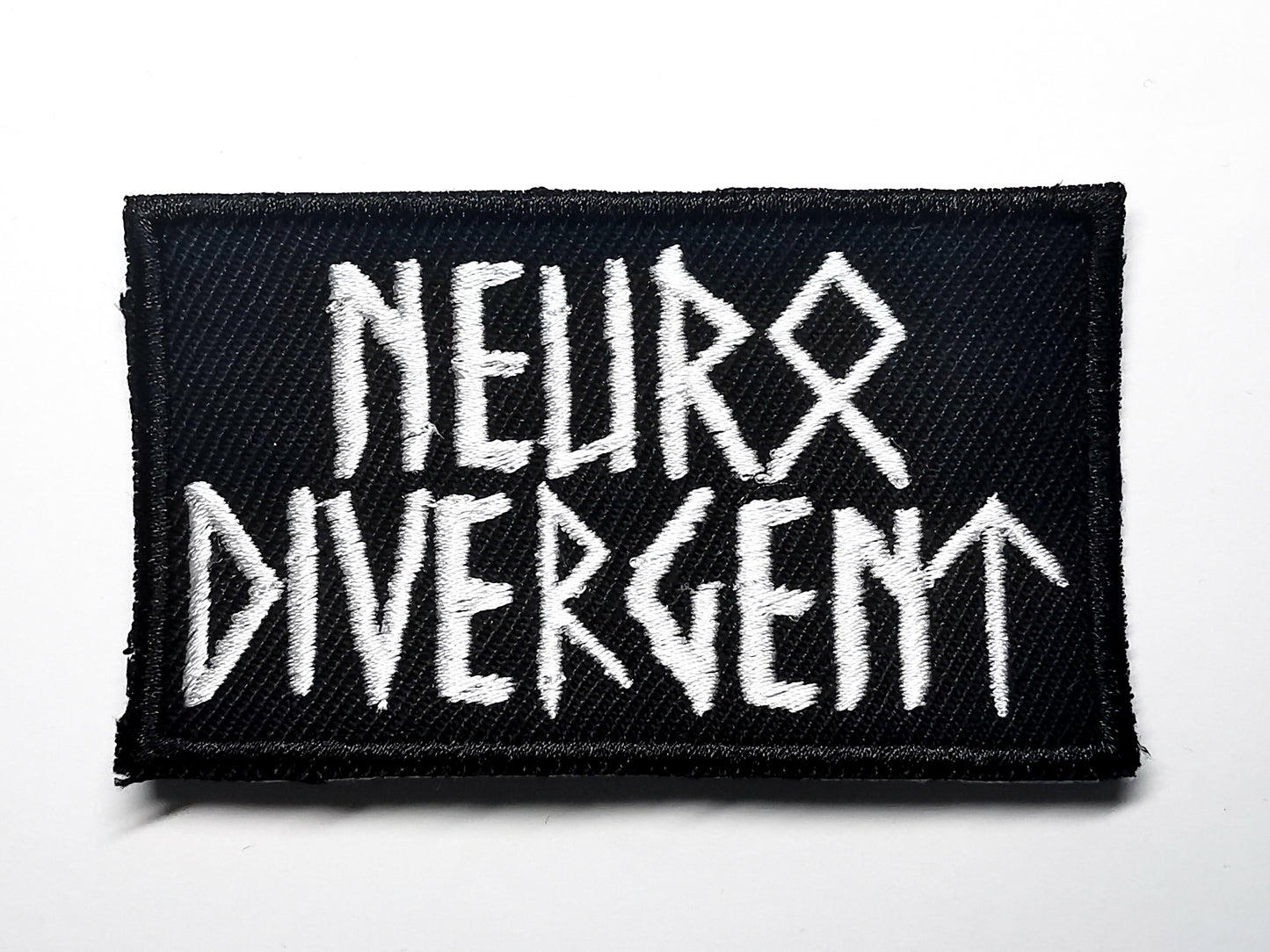 Neurodivergent Viking Runes Embroidered Patch White Square