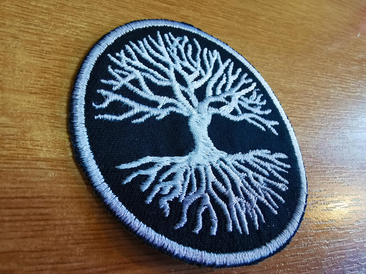 Yggdrasil Tree of Life Embroidered Patch White with White Ring