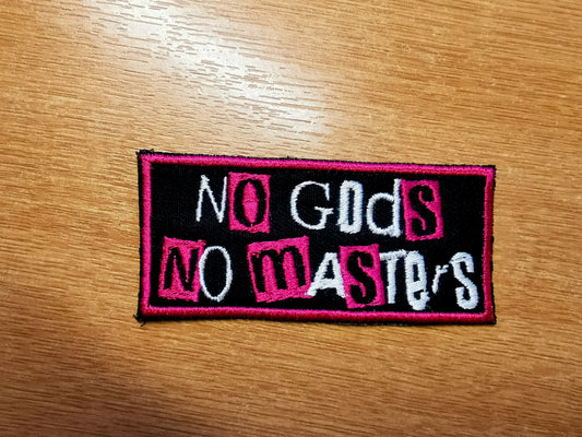 No Gods No Masters Embroidered Patch Punk in Dark Fuschia