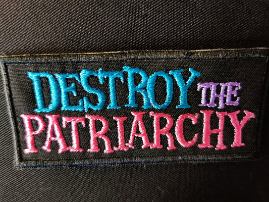 Destroy the Patriarchy Embroidered Patch Vibrant Blue Pink and Lavender