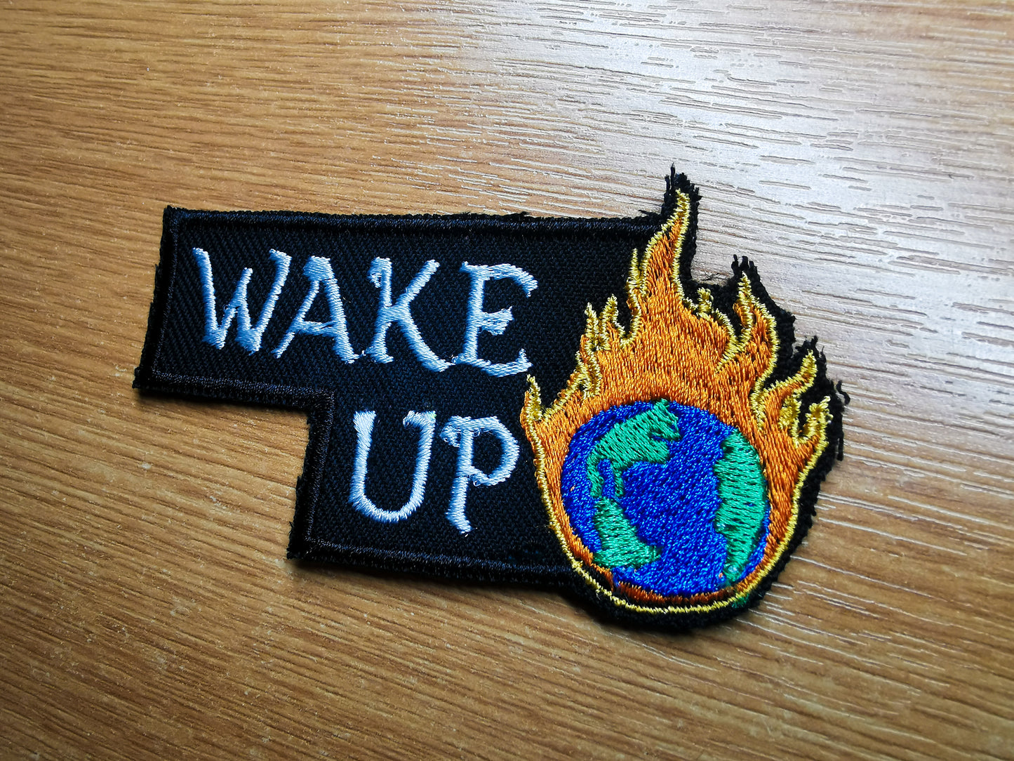 Wake Up Climate Action Environmental Embroidered Patch Contour