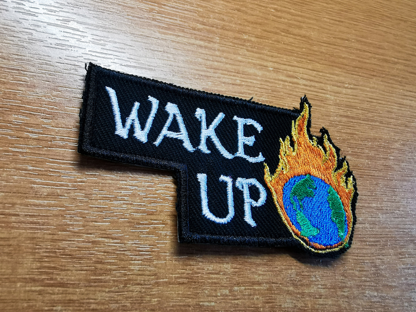 Wake Up Climate Action Environmental Embroidered Patch Contour