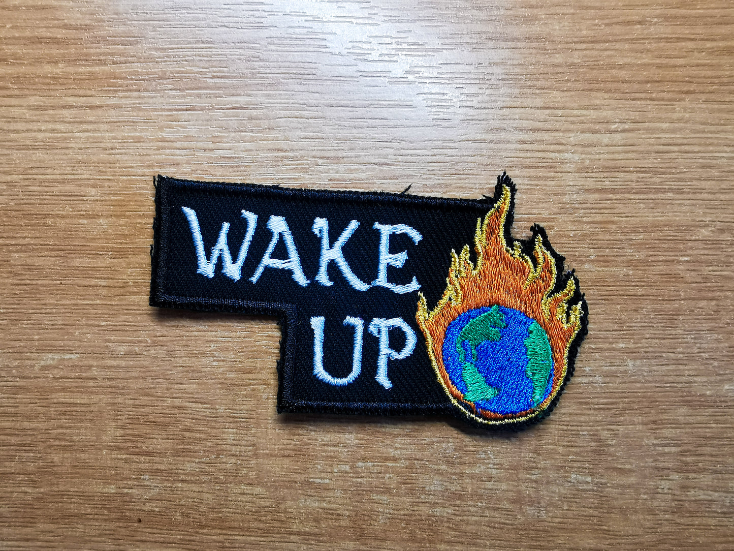 Wake Up Climate Action Environmental Embroidered Patch Contour