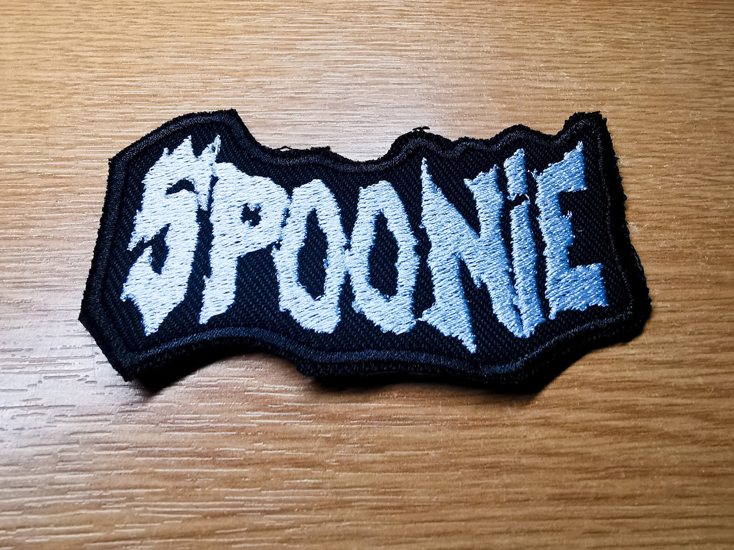 Spoonie Death Metal Iron On Embroidered Patch Spoon Theory Invisible Disability EDS or Fibromyalgia Autism Black Metal