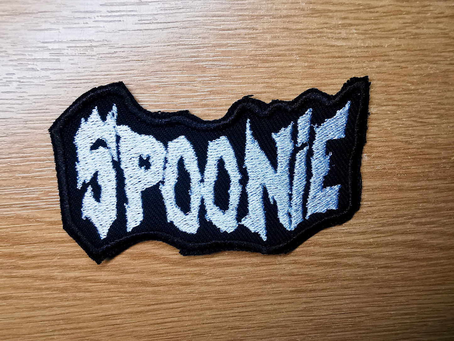 Spoonie Death Metal Iron On Embroidered Patch Spoon Theory Invisible Disability EDS or Fibromyalgia Autism Black Metal