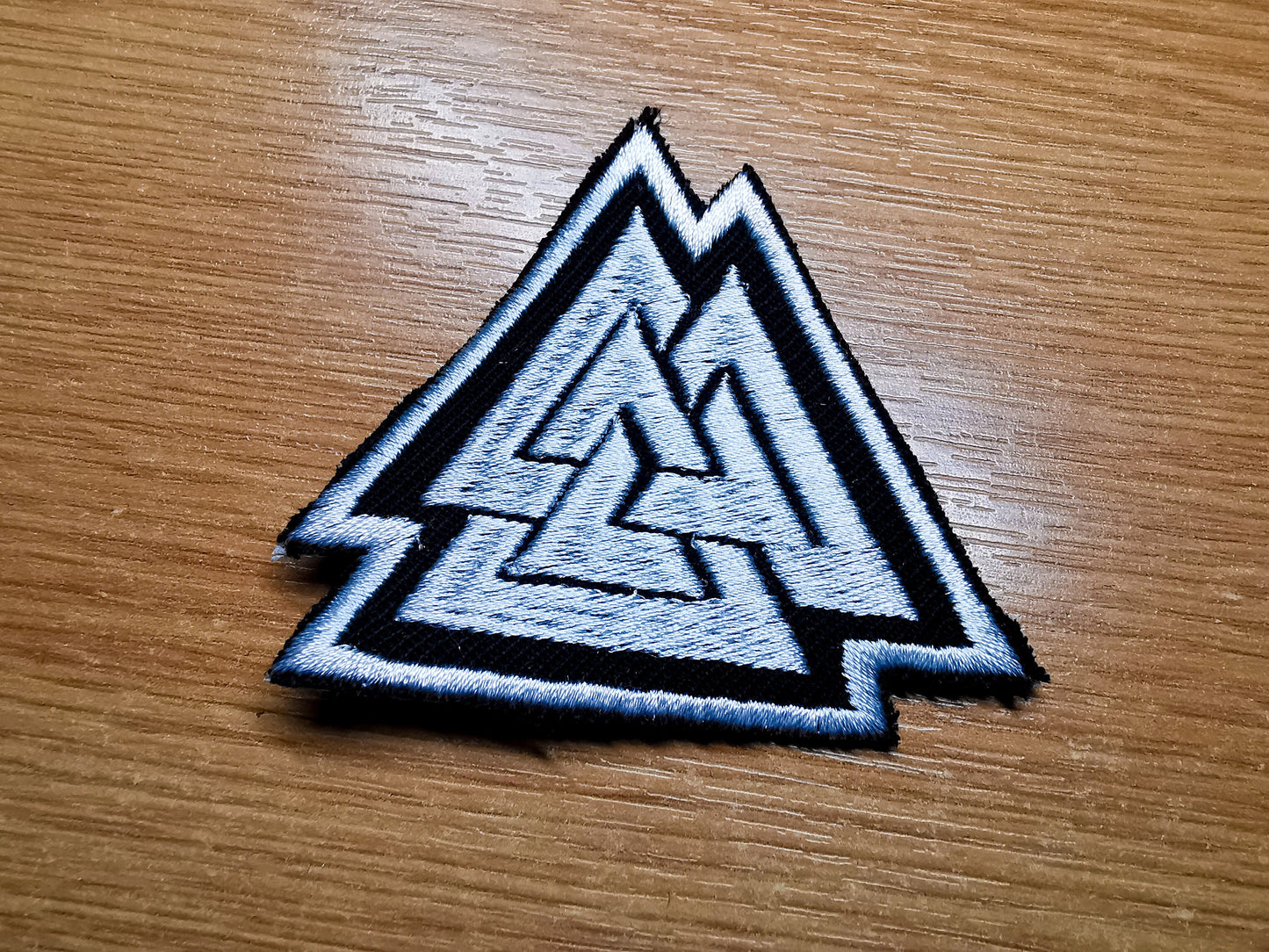 White Valknut Iron On Embroidered Patch Viking Patches