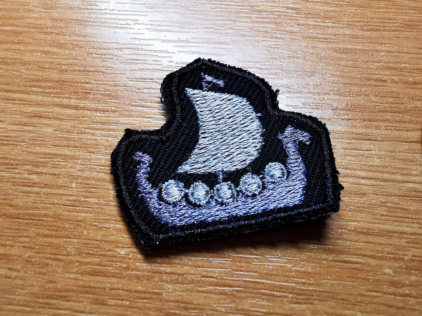 TINY Longship Longboat Viking Ship Valhalla Norse Viking Iron on Embroidered Patch Contour