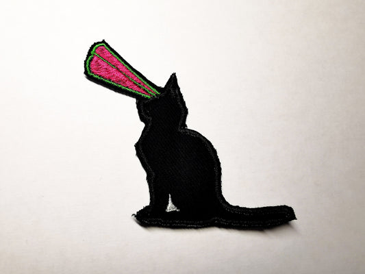 Cat with Laser Eyes Iron on Black Kitten in Cute Super Powers