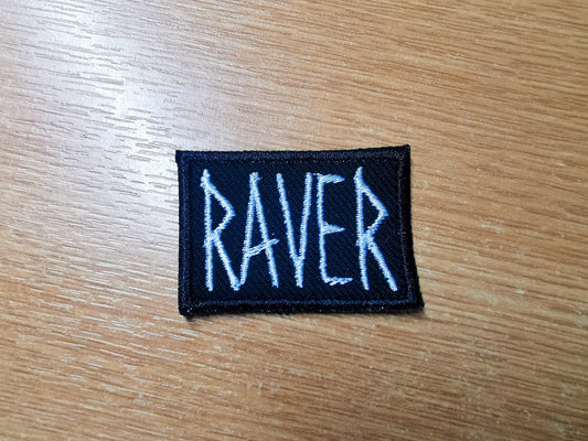 Raver Embroidered Patch Scratchy Text EDM Music Patch for Musicians Iron or Sew on