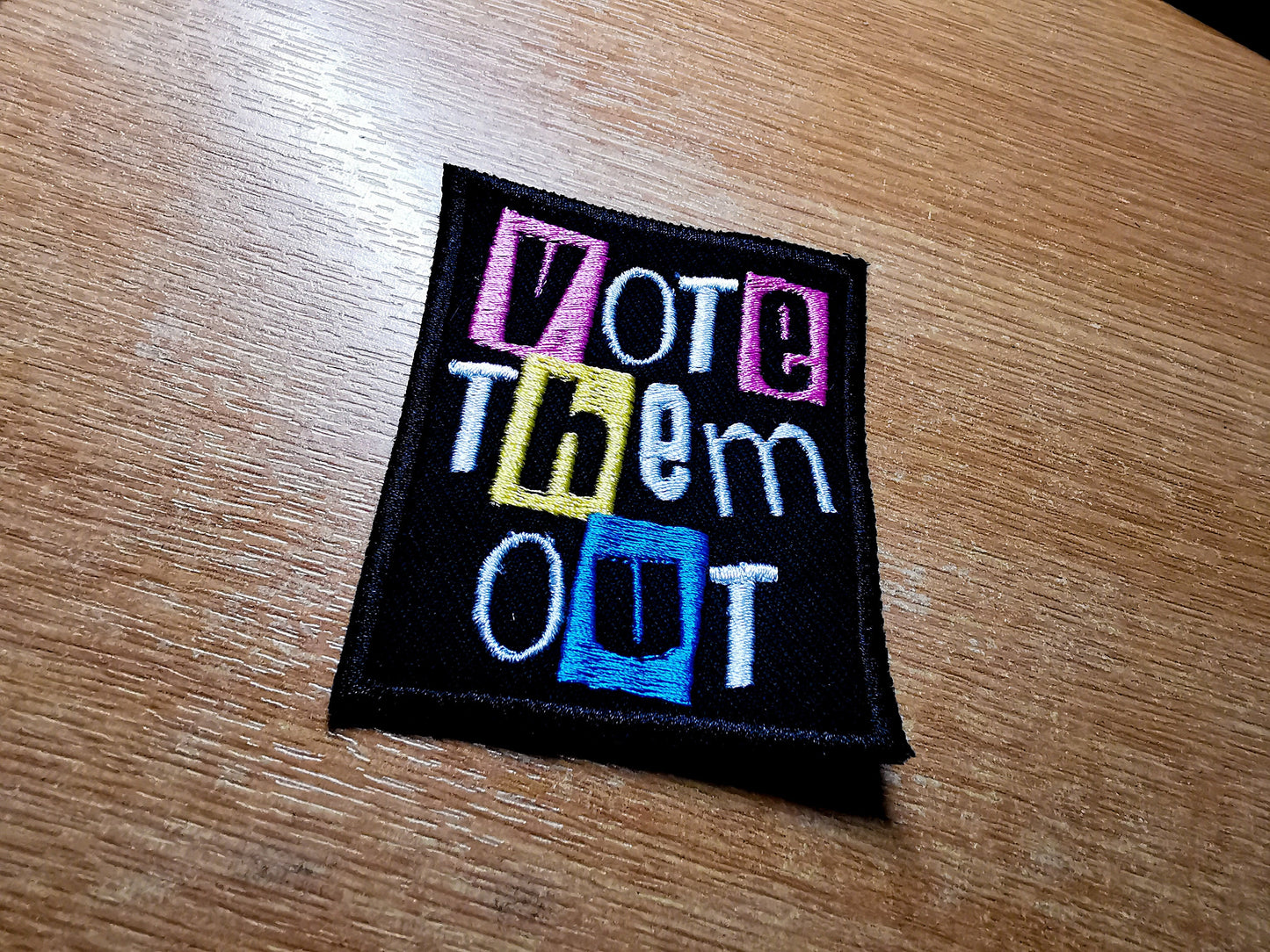 Vote Them Out Punk Embroidered Iron On Patch Politics Pastel Styled - Pink / Yellow / Aqua