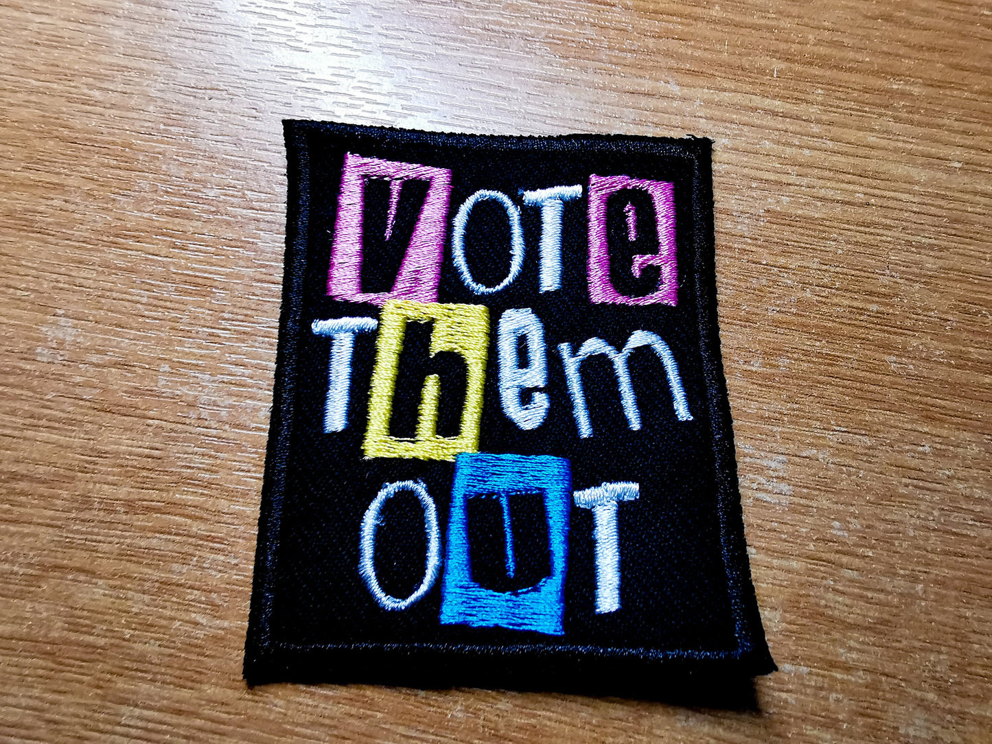 Vote Them Out Punk Embroidered Iron On Patch Politics Pastel Styled - Pink / Yellow / Aqua