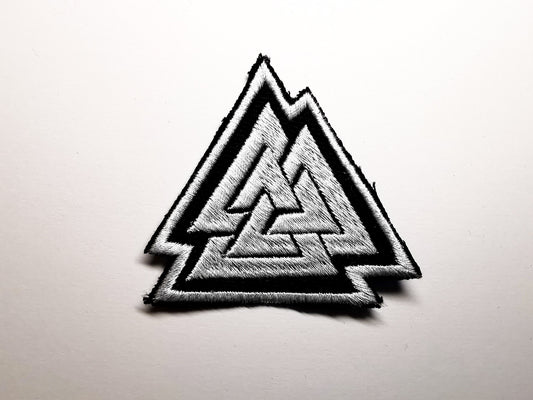White Valknut Iron On Embroidered Patch Viking Patches