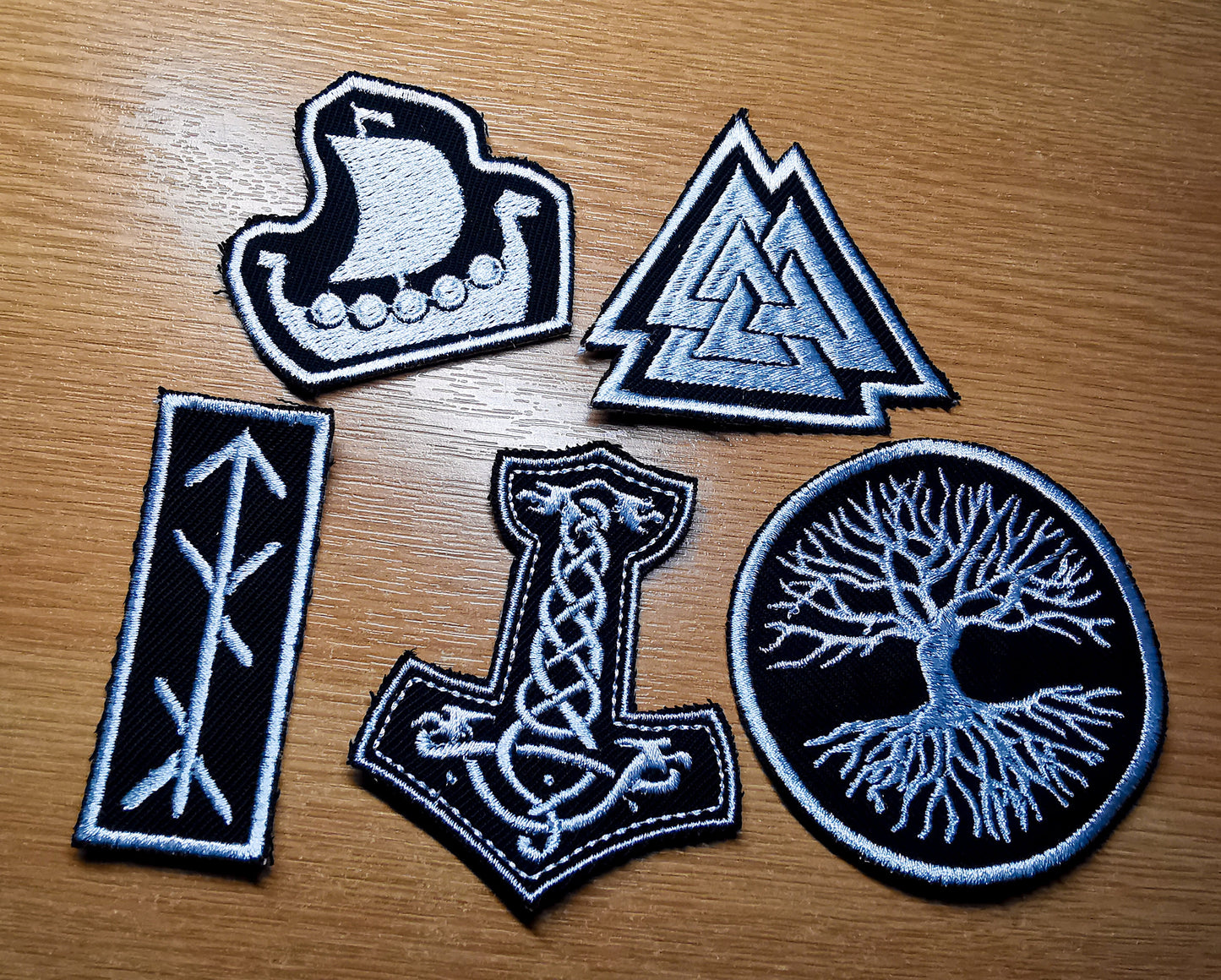 Viking Patches Bundle White Borders Iron on or Sew on Norse Embroidered Patches