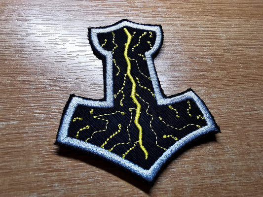 Thunder Mjolnir Iron On Embroidered Patch Viking Norse Mythology Thor Hammer Static and Lightning Patches