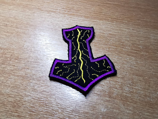 Thunder Mjolnir Purple Iron On Embroidered Patch Viking Norse Mythology Thor Hammer Static and Lightning Patches