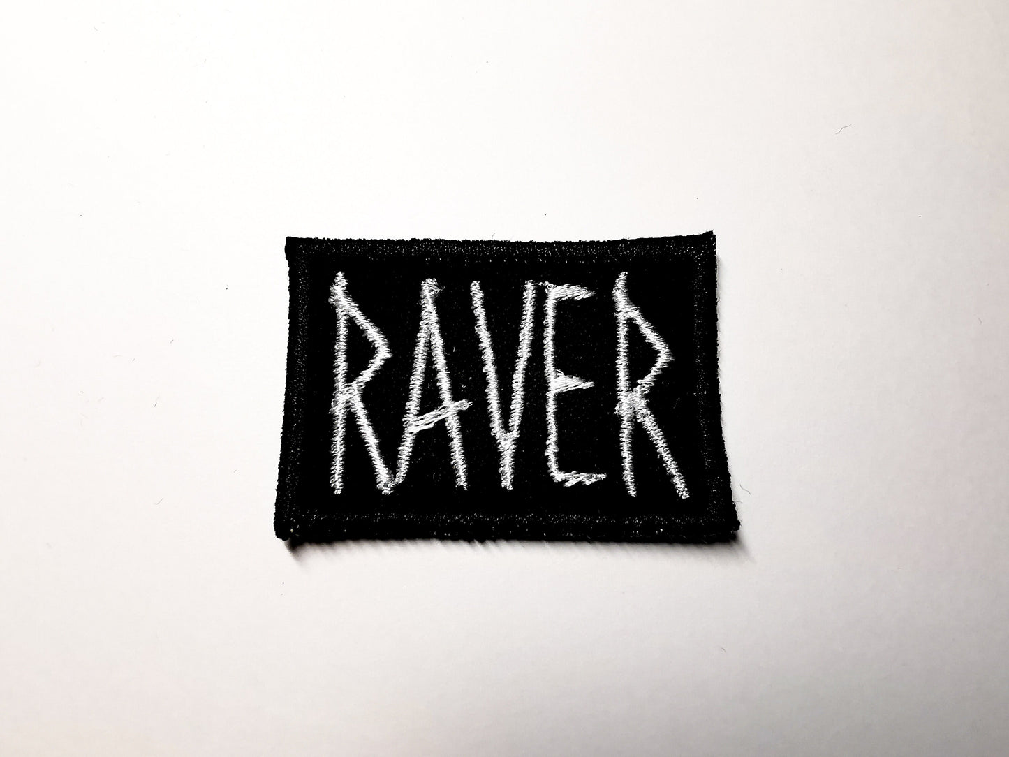 Raver Embroidered Patch Scratchy Text EDM Music Patch for Musicians Iron or Sew on