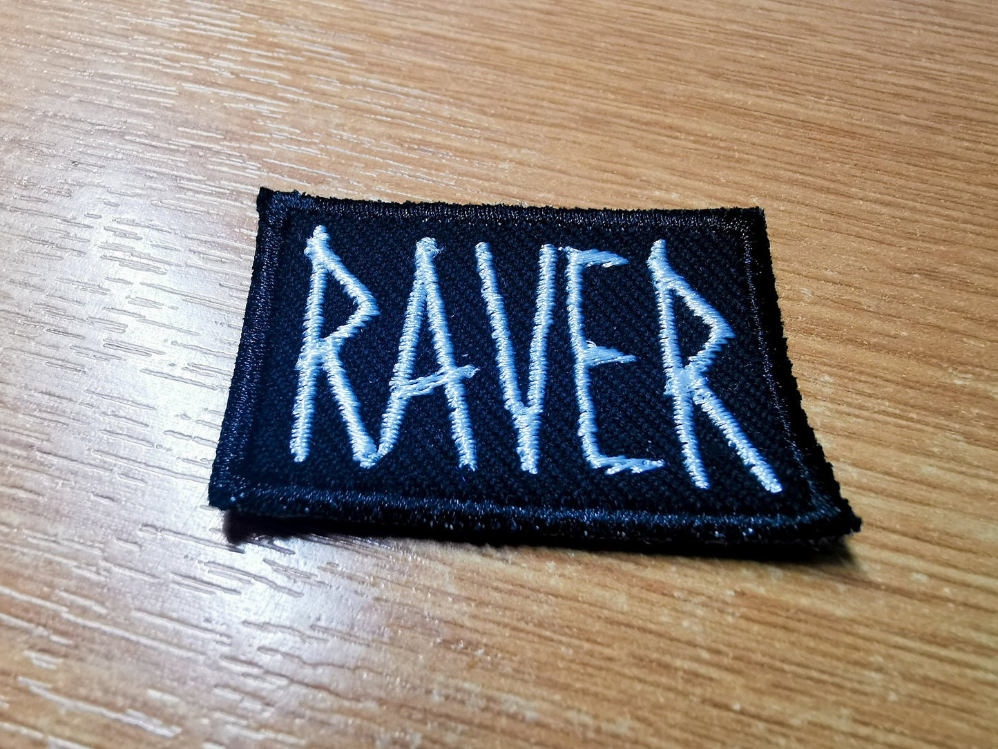 Raver Embroidered Patch Scratchy Text EDM Music Patch for Musicians Iron or Sew on