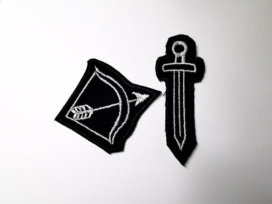 Sword and Bow Arrow Embroidered Iron On Patch Destiny Fantasy RPG Vikings Medieval Dungeon Gaming