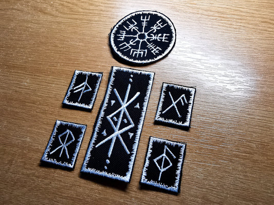 Viking Patches Bundle White Borders Iron on or Sew on Norse Embroidered Patches Custom Rune Choice