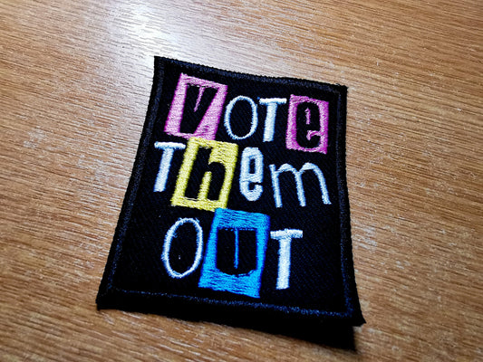 Vote Them Out Punk Embroidered Iron On Patch Politics Pastel Styled - Pink / Yellow / Aqua