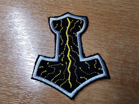 Thunder Mjolnir Iron On Embroidered Patch Viking Norse Mythology Thor Hammer Static and Lightning Patches