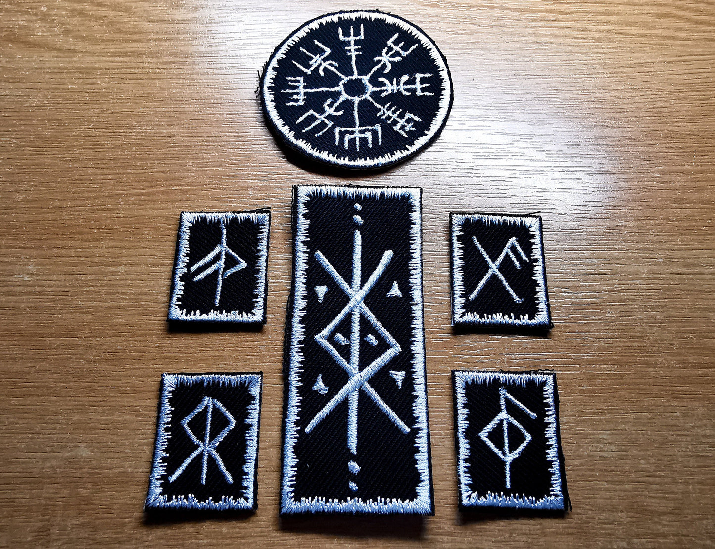 Viking Patches Bundle White Borders Iron on or Sew on Norse Embroidered Patches Custom Rune Choice