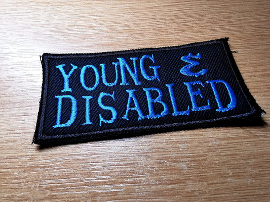 Young and Disabled Iron on Embroidered Patch Aqua Marine Blue Disability Awareness for Youth