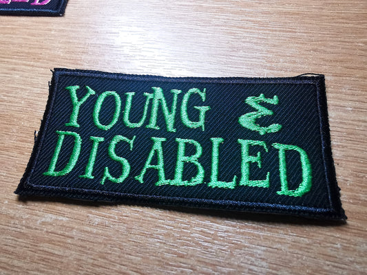 Young and Disabled Iron on Embroidered Patch Green Disability Awareness for Youth
