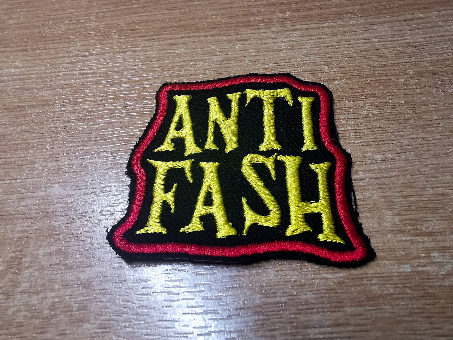 Anti Fash Antifacist Embroidered Iron On Patch Politics Punk Red and Yellow