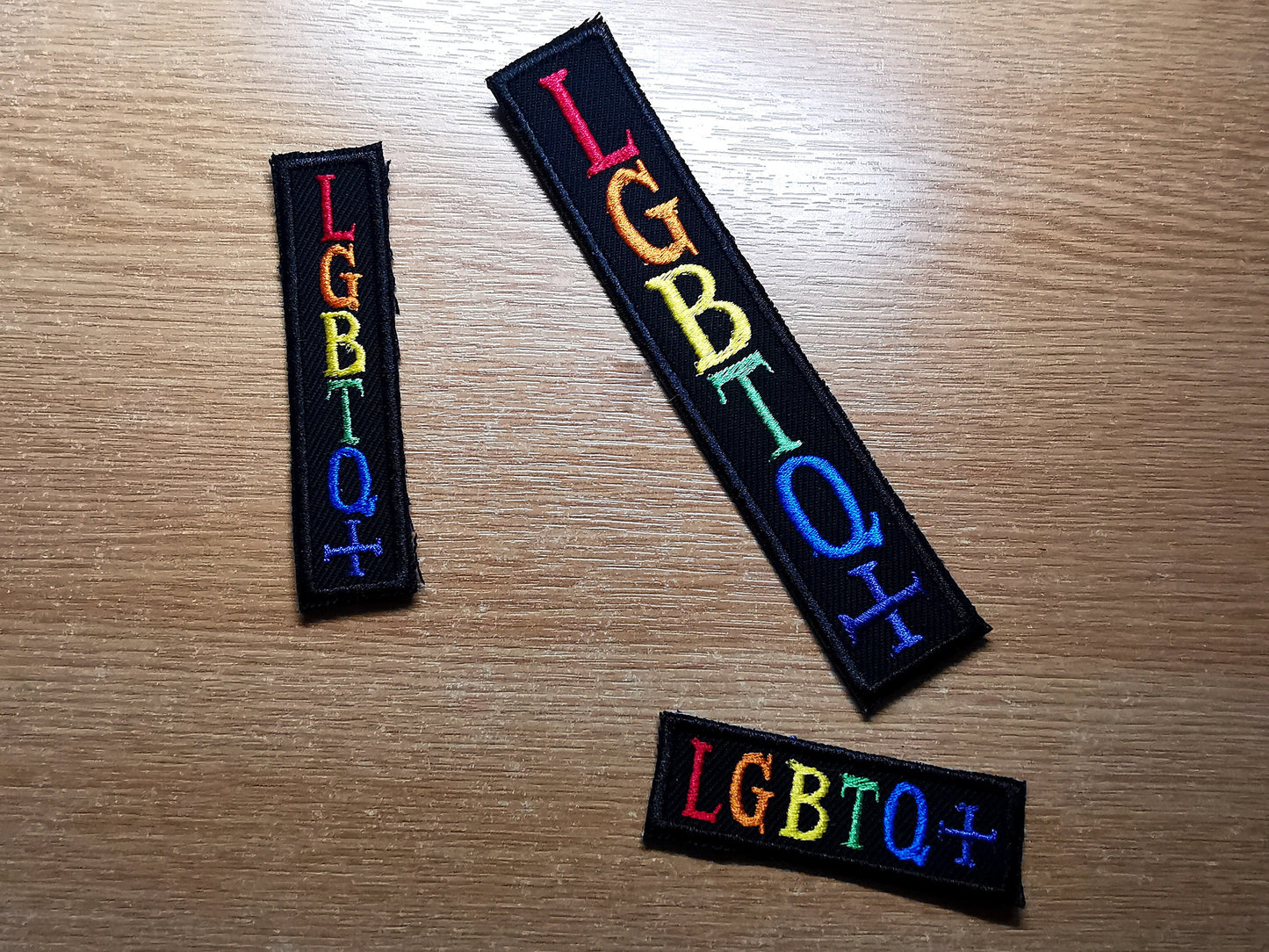 LGBTQ+ Vertical and Smaller Rainbow Iron On Patch Pride Embroidered
