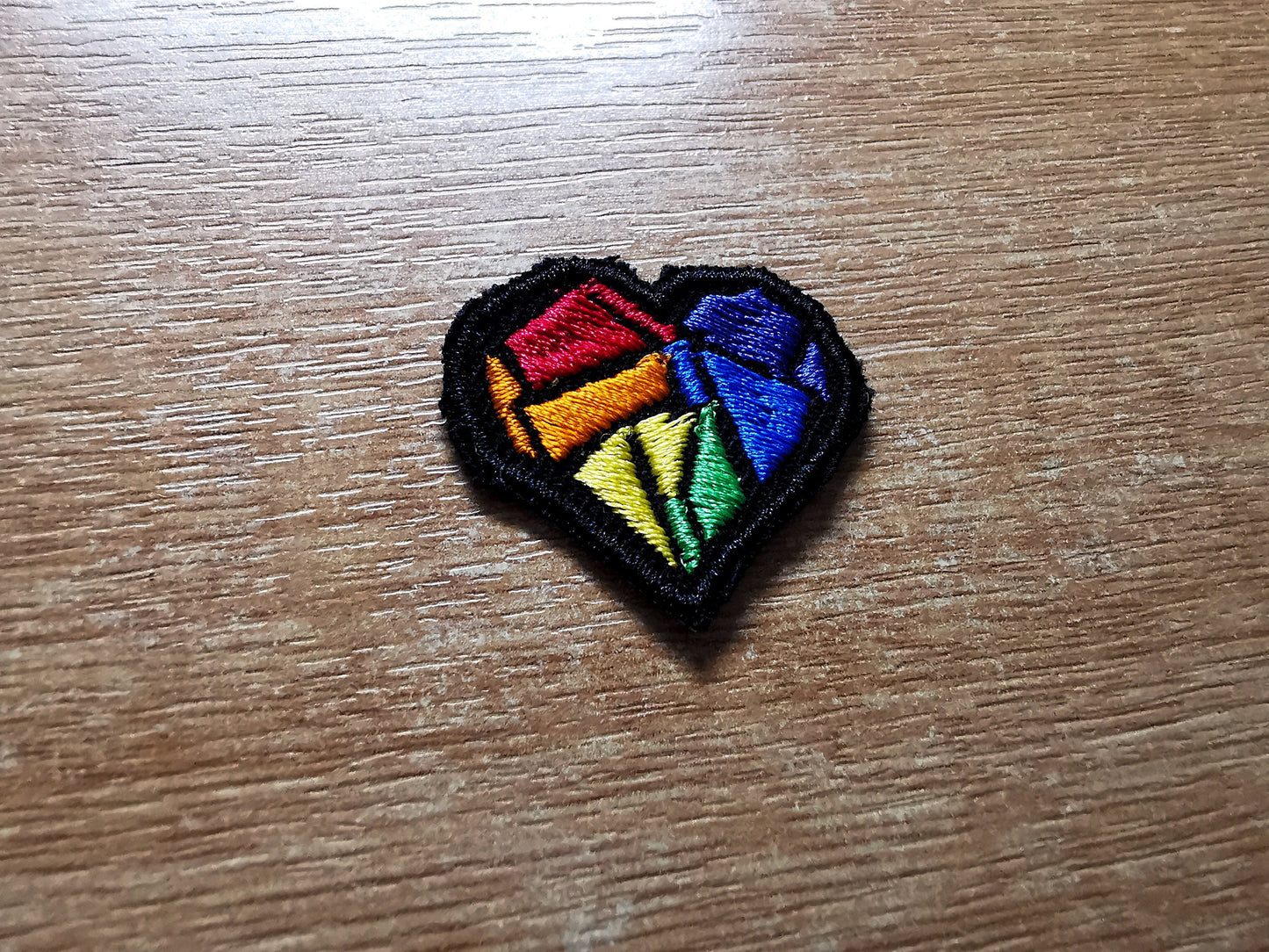 Rainbow Heart TINY Embroidered Patch Rave Retro Puzzle Cube Style