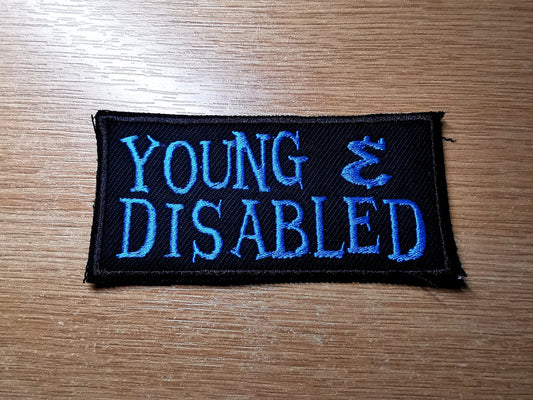Young and Disabled Iron on Embroidered Patch Aqua Marine Blue Disability Awareness for Youth