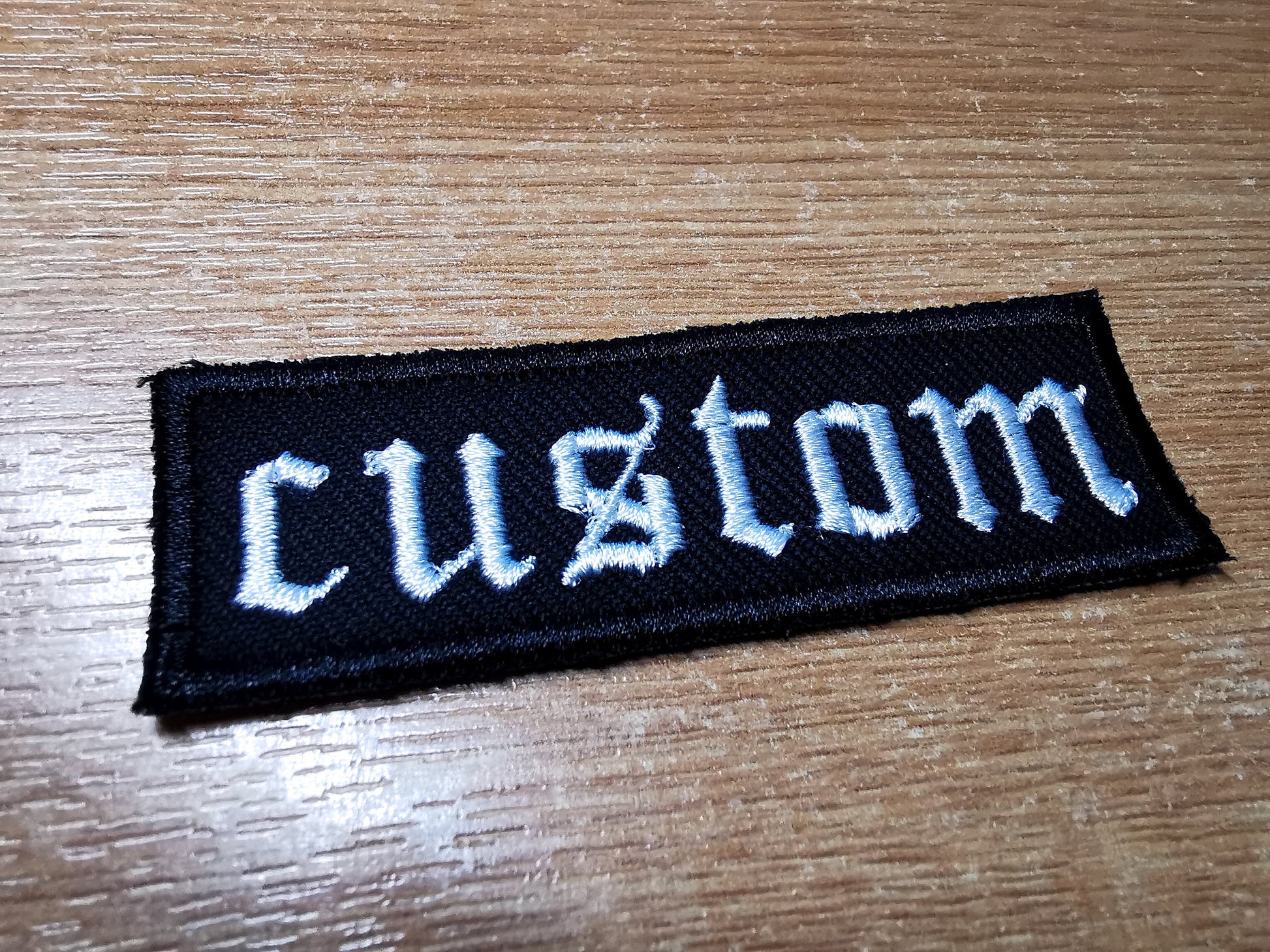Custom Embroidered Patch Old English Black Metal Punk LA Tattoo Writin –  socialrebellionpatches