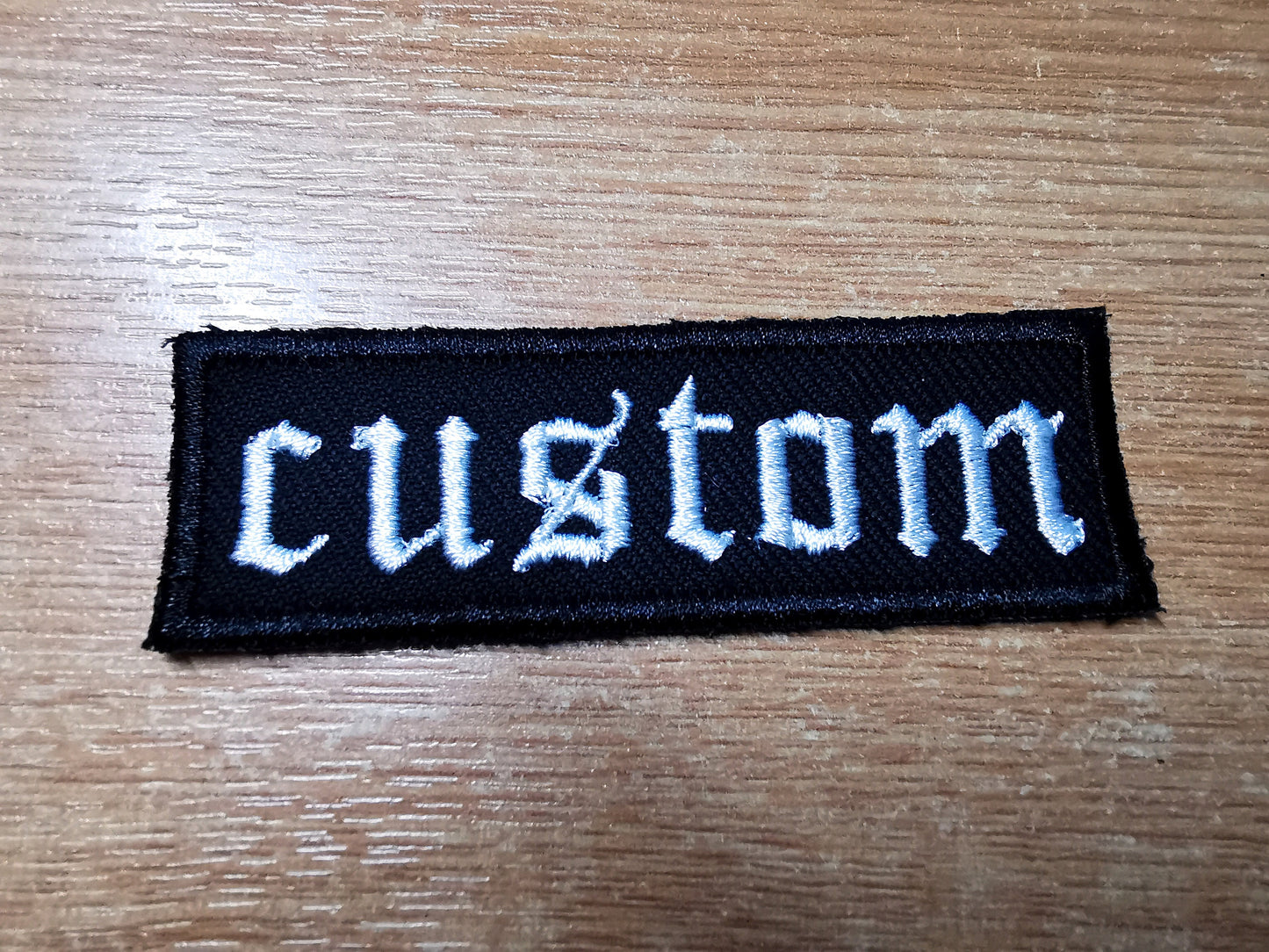 Custom Embroidered Patch Old English Black Metal Punk LA Tattoo Writing Style